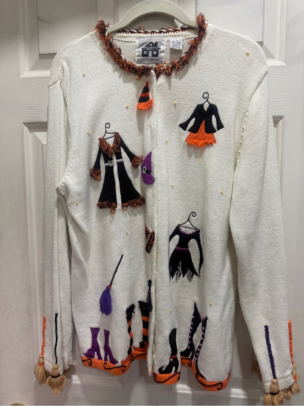 Women's White Halloween-Themed Knit Sweater Cardigan “Halloween Dress-Up”